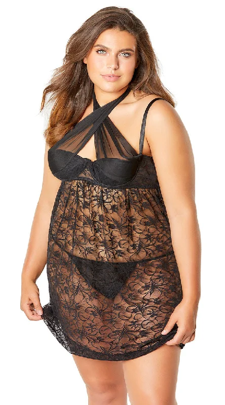 Plus Size Abelina Lace Empire Waist Babydoll Set