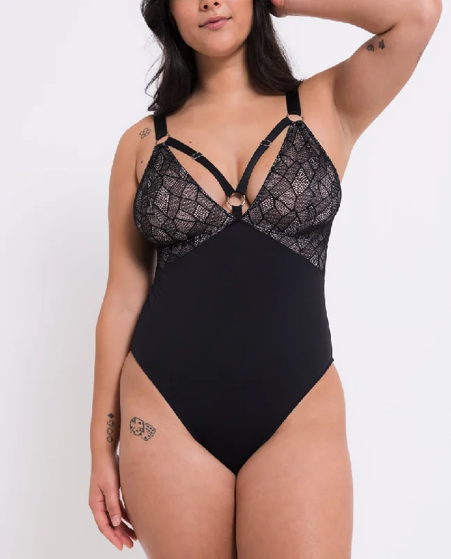 Curvy Kate Non Stop Black Pink Stretch Bodysuit 064704