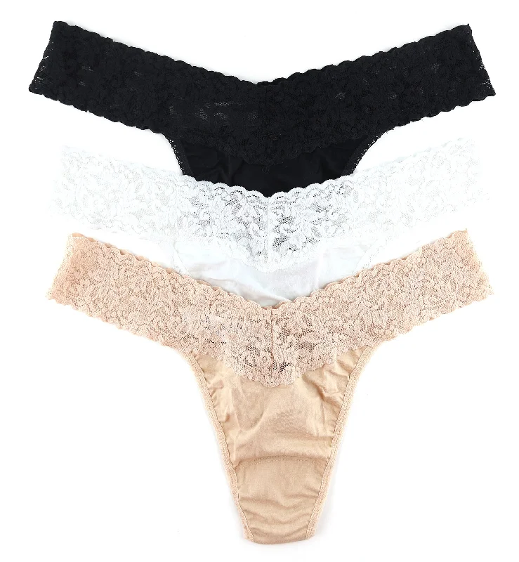 Hanky Panky 3-PACK Original Rise Cotton Thong (89183PK) - Black/White/Chai