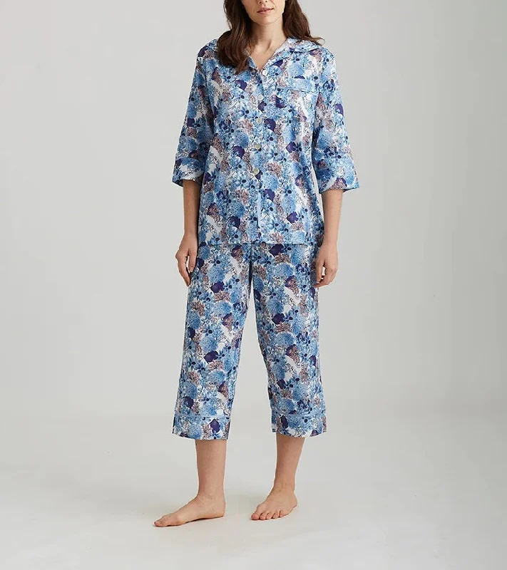 Papinelle Sleepwear Paloma Blue Cotton Cropped Pajama Set 23635-1319