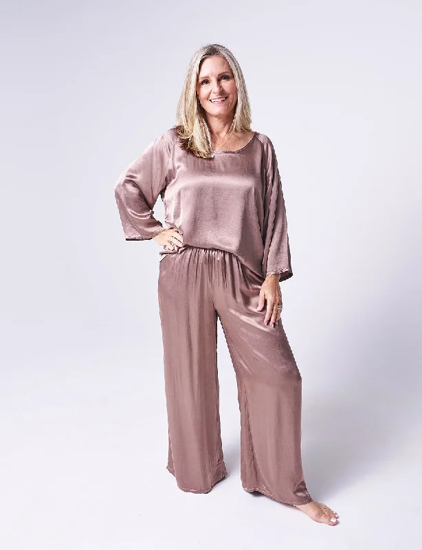 PJ Harlow Loungewear Daydream Perla Copper Satin Pajama Top