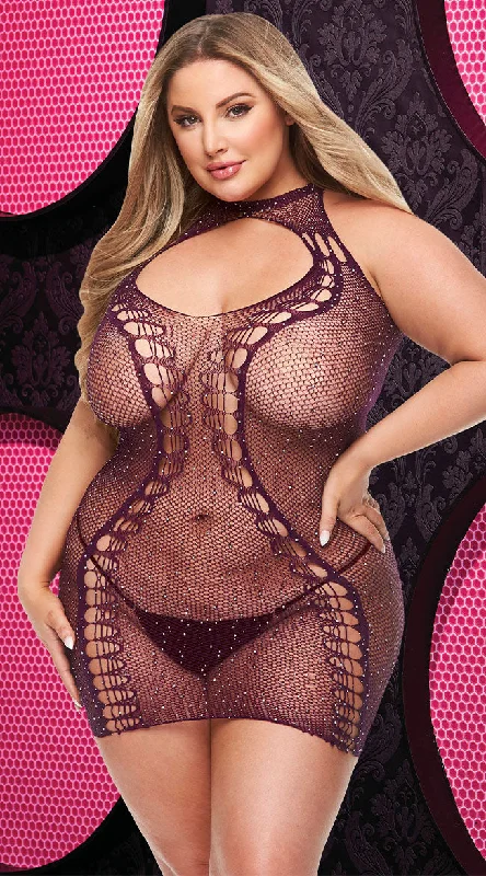 Plus Size Bling Bling Purple Halter Chemise