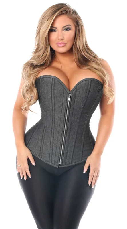 Plus Size Denim Black Steel Boned Corset