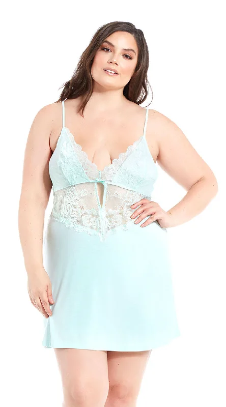 Plus Size Long For Me Lace Insert Chemise