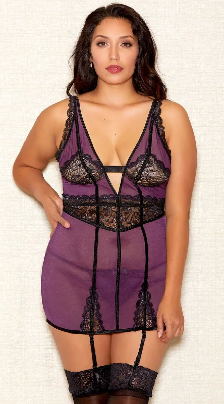 Plus Size Provoke Me Purple Chemise Set