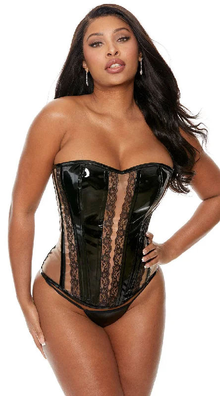 Plus Size Vinyl And Lace Corset Set