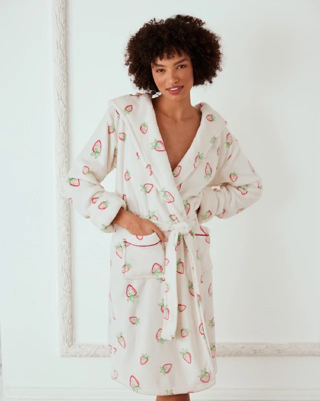 Fleece Strawberry Print Dressing Gown