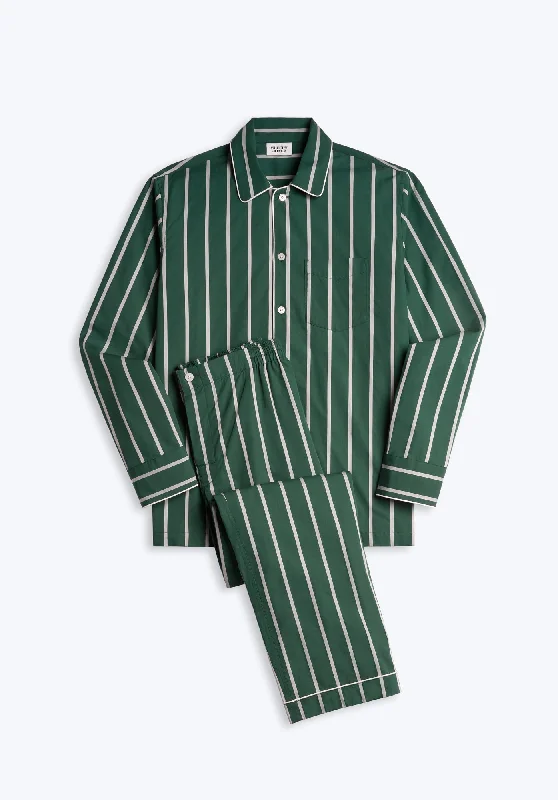 Henry Pajama Set in Hunter & Cream Sateen Stripe