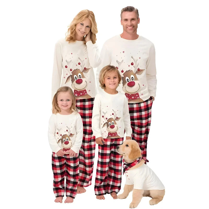 Beige Reindeer Matching Family Christmas Pajamas - Full Set